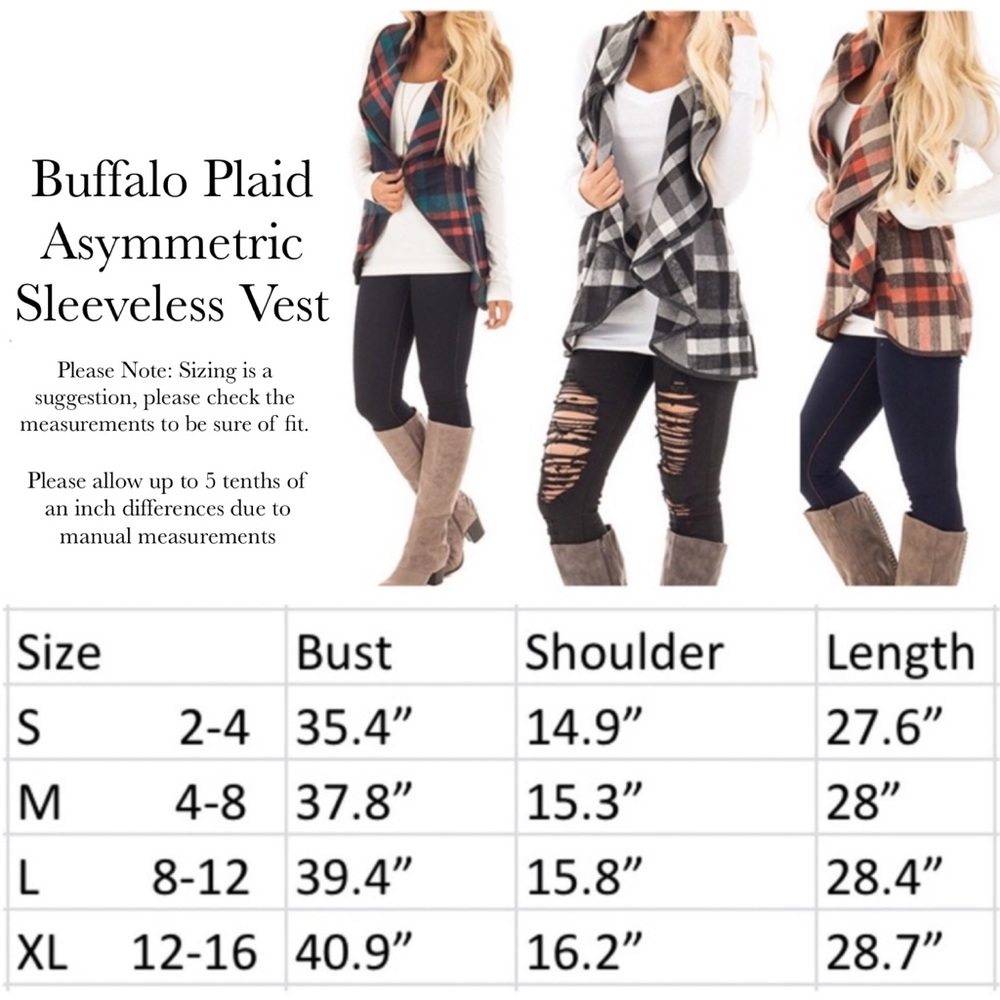 Buffalo Plaid Asymmetric Sleeveless Vest Cardigan - Picture 16 of 16